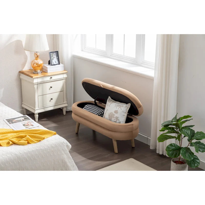 Velvet Storage Bench with Wood Legs
