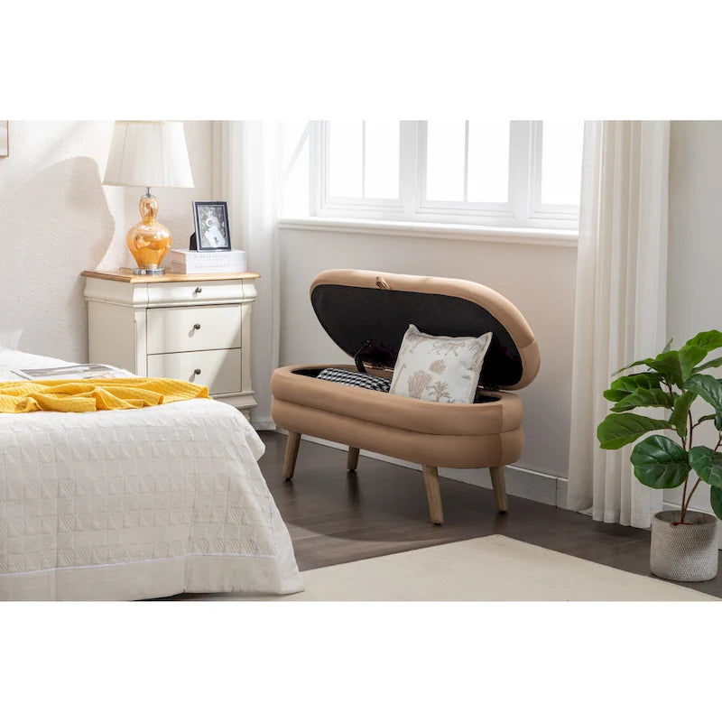 Velvet Storage Bench with Wood Legs