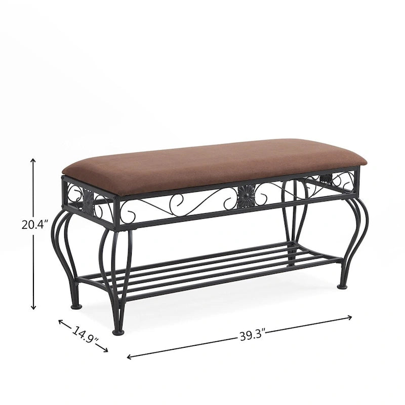 Upholstered Entryway Bench with Open Shoe Shelf