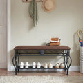 Upholstered Entryway Bench with Open Shoe Shelf
