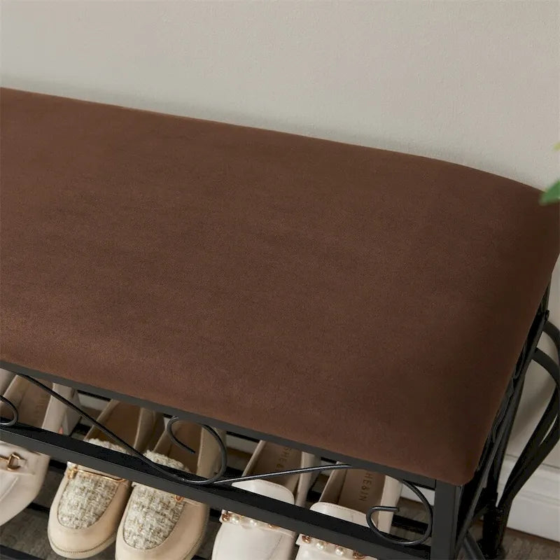 Upholstered Entryway Bench with Open Shoe Shelf