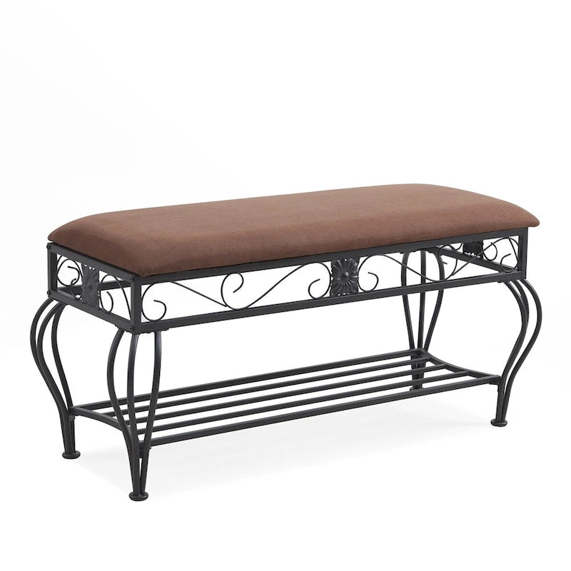 Upholstered Entryway Bench with Open Shoe Shelf