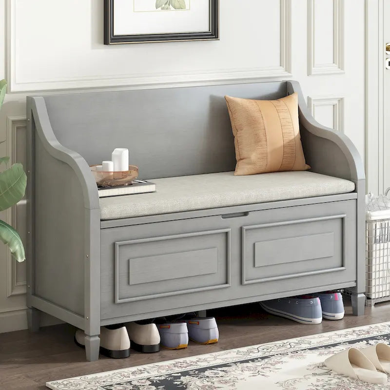 Rustic High Back Storage Bench with Hidden Compartment for Entryway and Bedroom