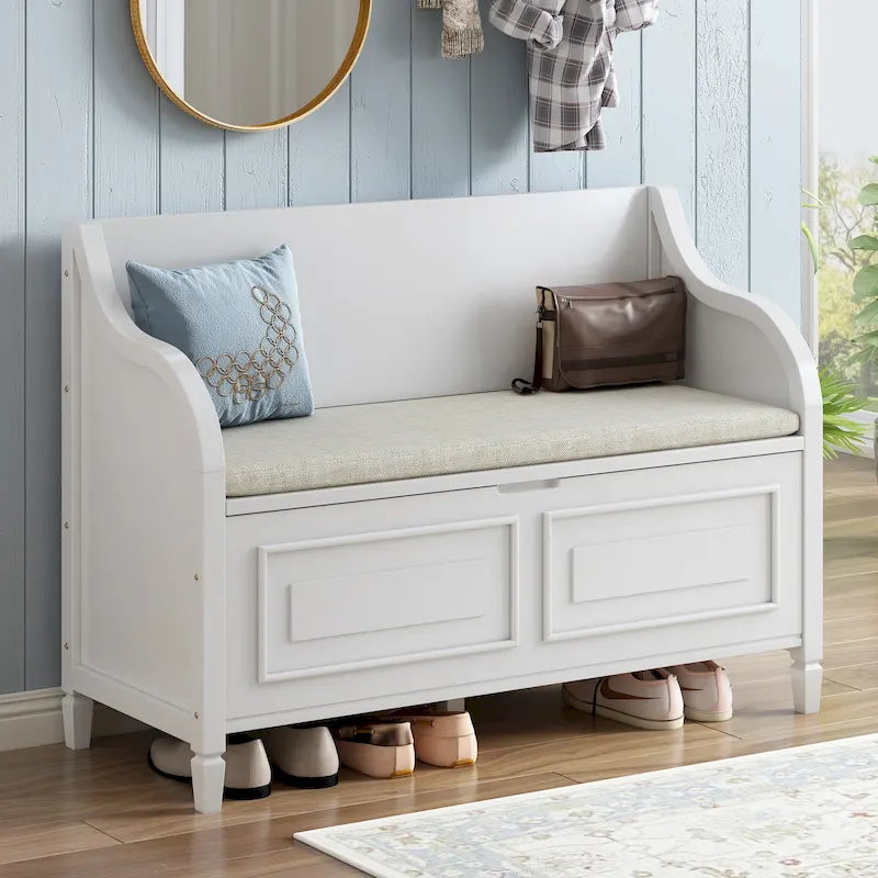 Rustic High Back Storage Bench with Hidden Compartment for Entryway and Bedroom