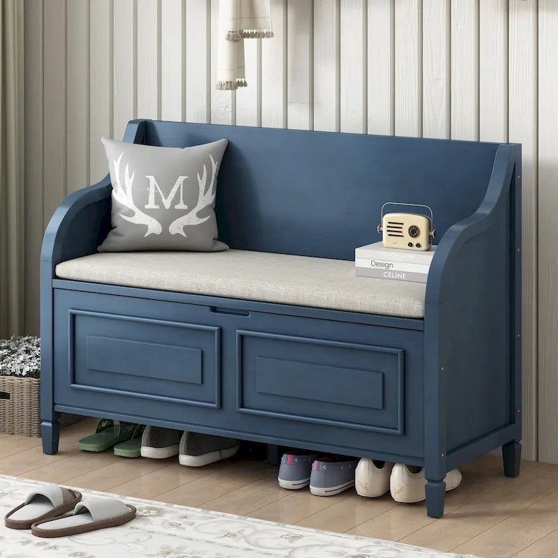 Rustic High Back Storage Bench with Hidden Compartment for Entryway and Bedroom