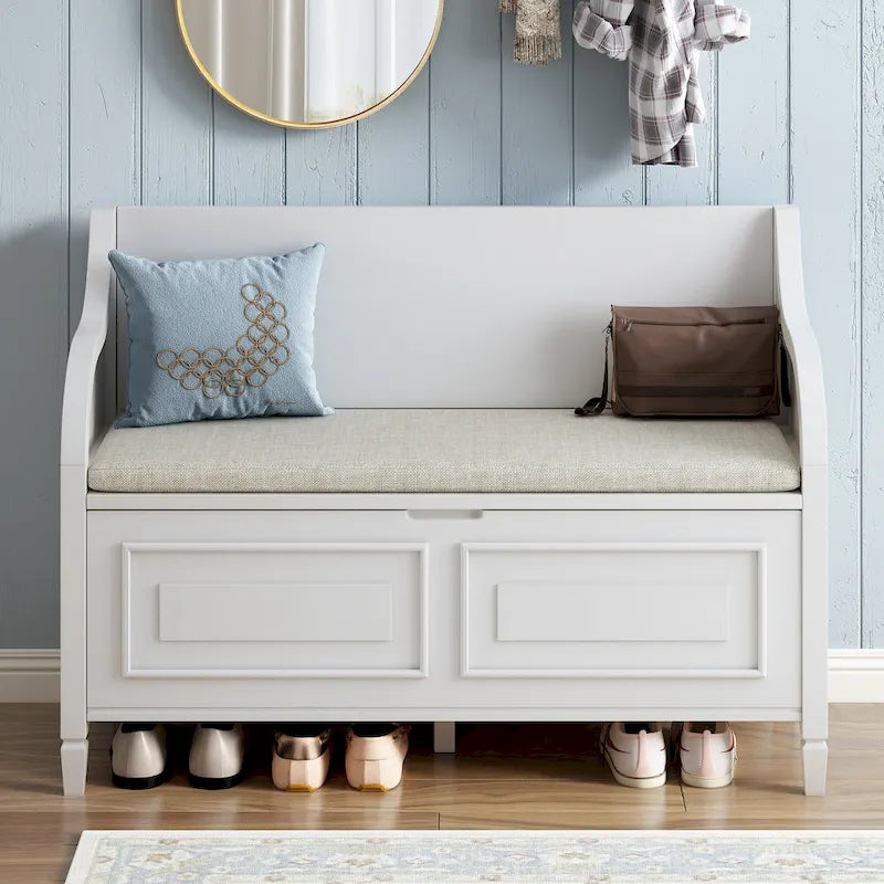 Rustic High Back Storage Bench with Hidden Compartment for Entryway and Bedroom