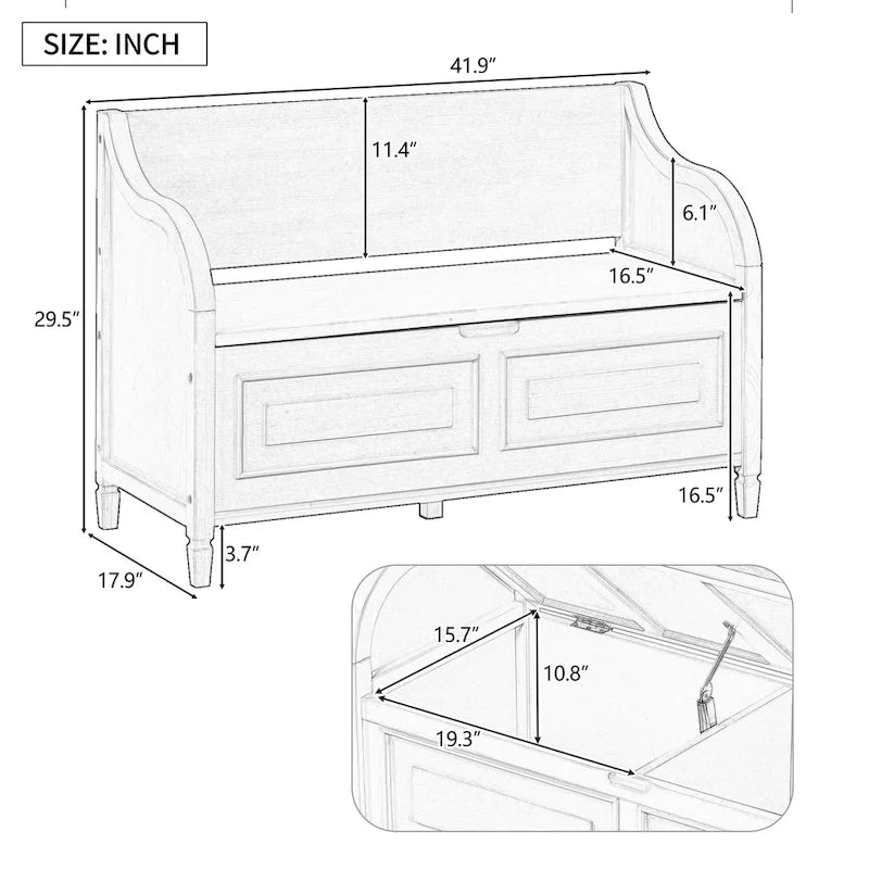 Rustic High Back Storage Bench with Hidden Compartment for Entryway and Bedroom