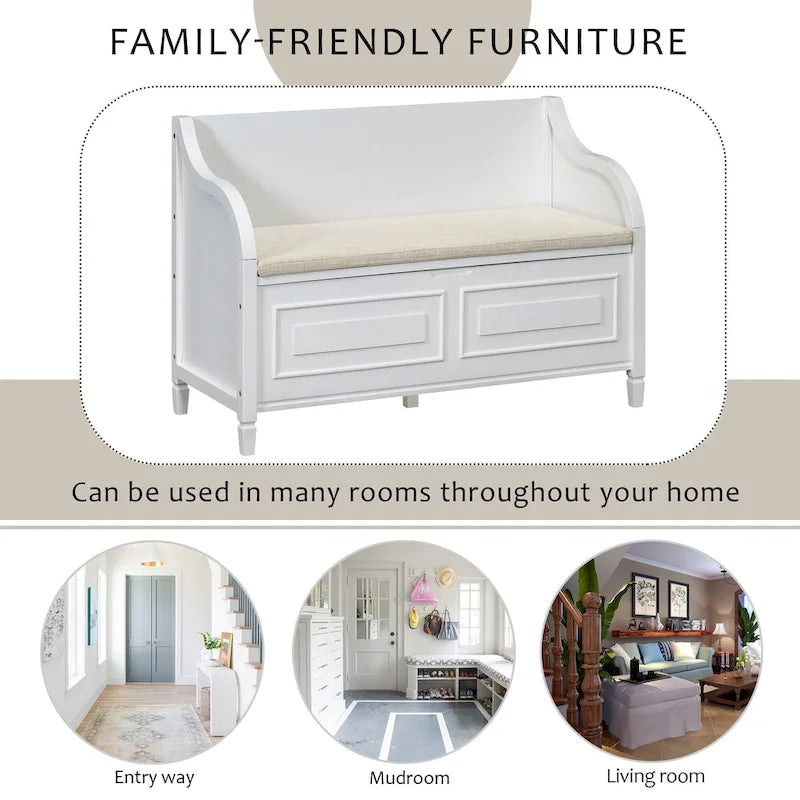 Rustic High Back Storage Bench with Hidden Compartment for Entryway and Bedroom