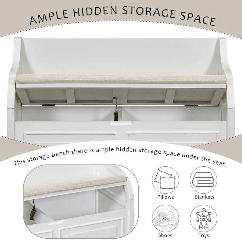 Rustic High Back Storage Bench with Hidden Compartment for Entryway and Bedroom