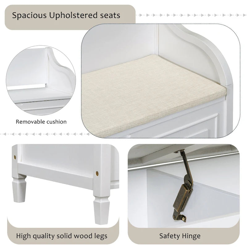Rustic High Back Storage Bench with Hidden Compartment for Entryway and Bedroom