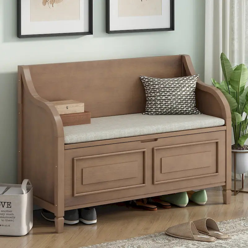 Rustic High Back Storage Bench with Hidden Compartment for Entryway and Bedroom