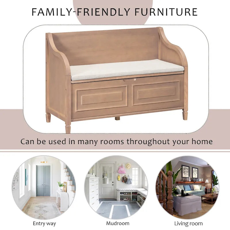Rustic High Back Storage Bench with Hidden Compartment for Entryway and Bedroom