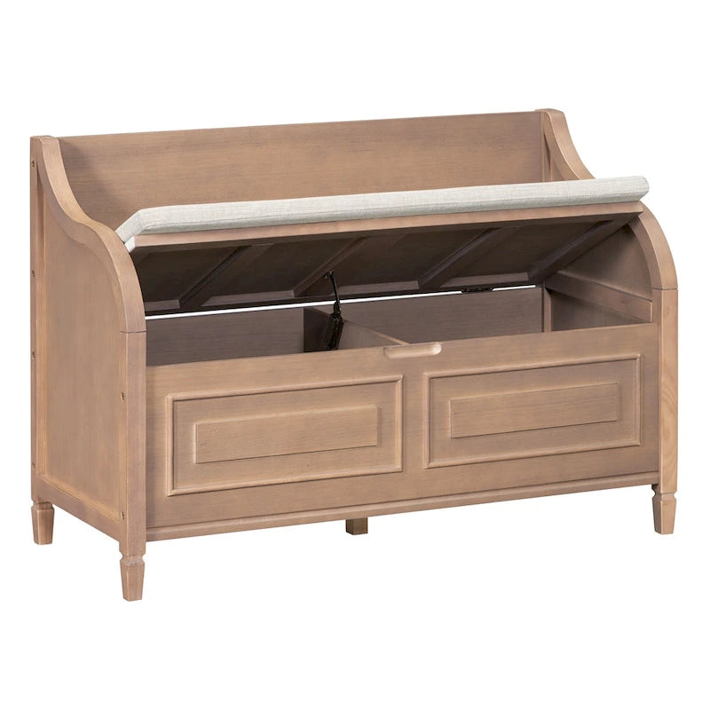 Rustic High Back Storage Bench with Hidden Compartment for Entryway and Bedroom