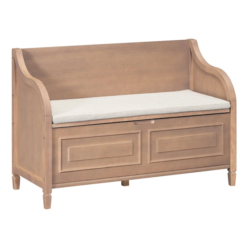 Rustic High Back Storage Bench with Hidden Compartment for Entryway and Bedroom