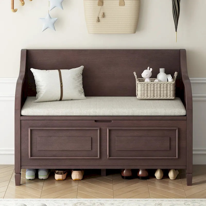 Rustic High Back Storage Bench with Hidden Compartment for Entryway and Bedroom