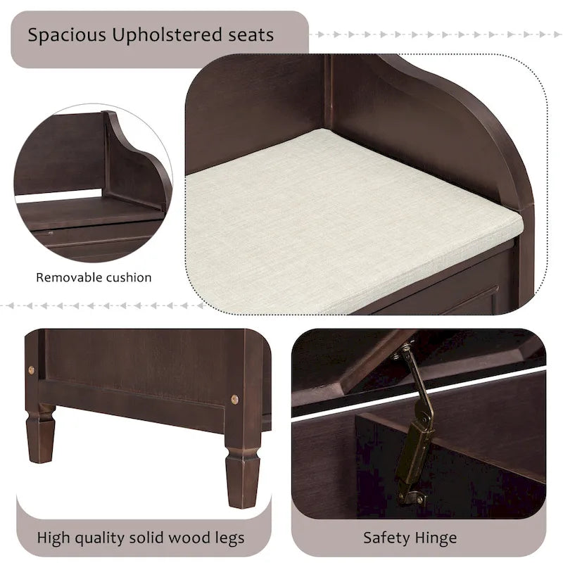 Rustic High Back Storage Bench with Hidden Compartment for Entryway and Bedroom