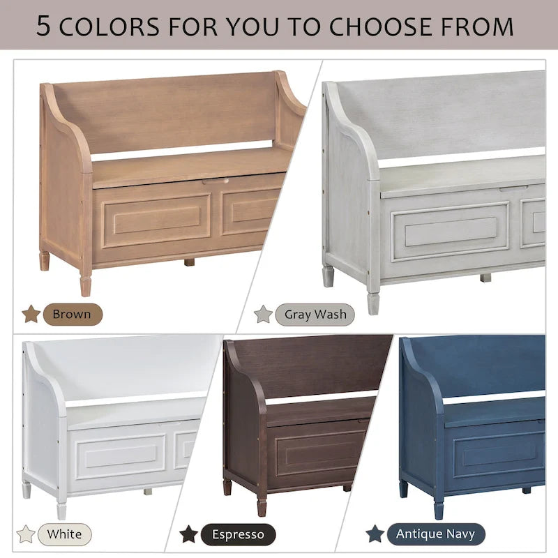 Rustic High Back Storage Bench with Hidden Compartment for Entryway and Bedroom