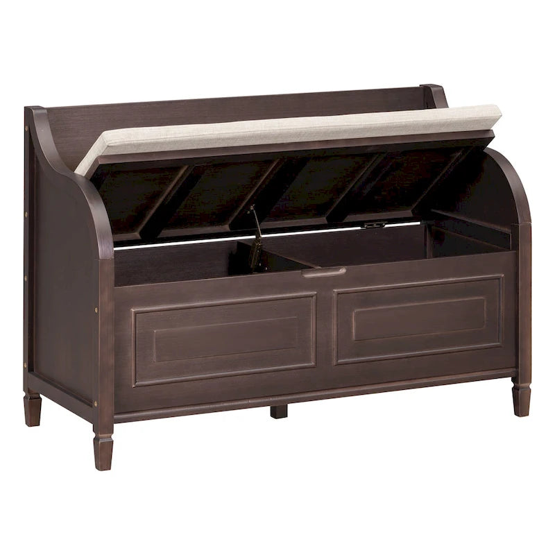 Rustic High Back Storage Bench with Hidden Compartment for Entryway and Bedroom