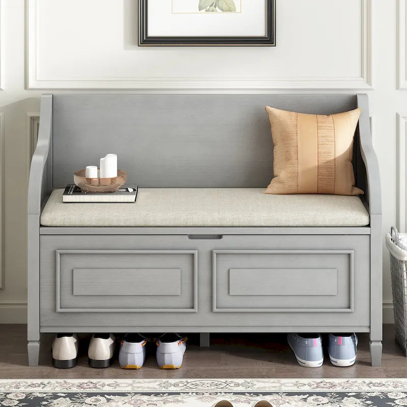 Rustic High Back Storage Bench with Hidden Compartment for Entryway and Bedroom