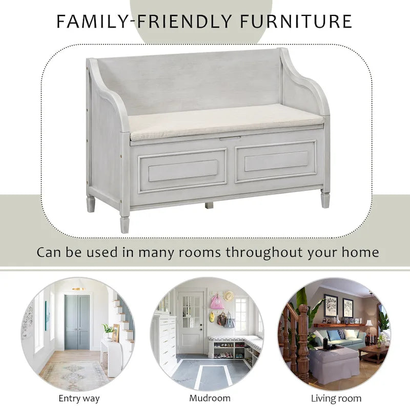 Rustic High Back Storage Bench with Hidden Compartment for Entryway and Bedroom