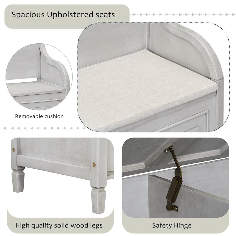 Rustic High Back Storage Bench with Hidden Compartment for Entryway and Bedroom