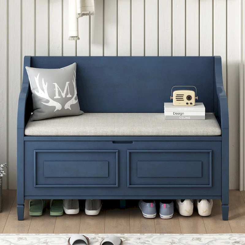 Rustic High Back Storage Bench with Hidden Compartment for Entryway and Bedroom