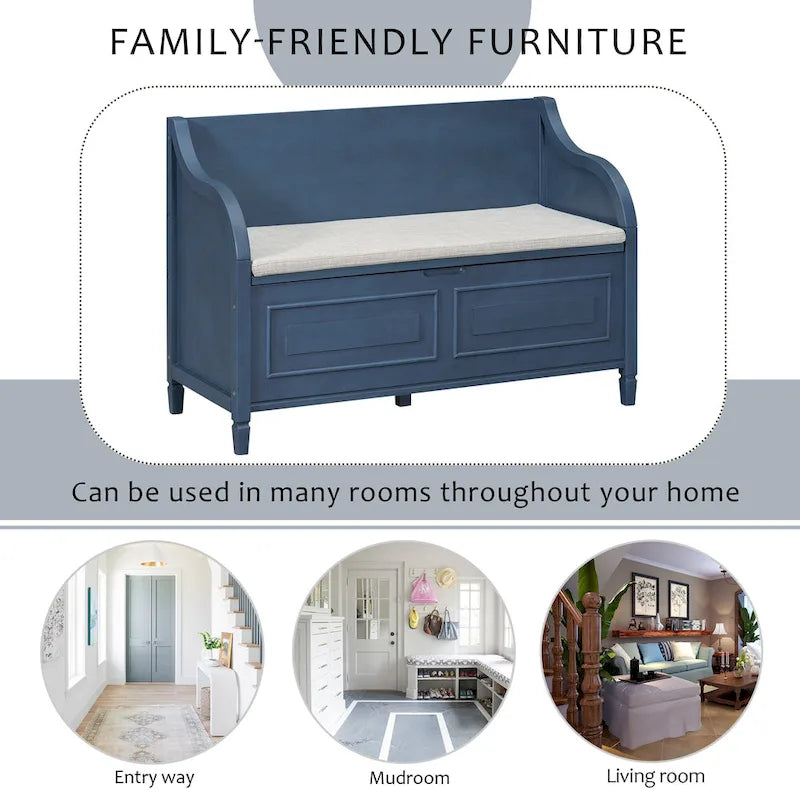 Rustic High Back Storage Bench with Hidden Compartment for Entryway and Bedroom