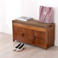 Bamboo Shoe Storage Bench with Cushion Top and Ventilated Cabinet Doors