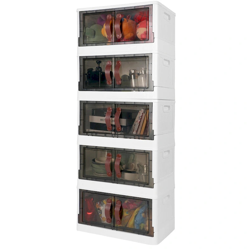 Stackable Plastic Storage Cabinet with Lids, Wheels and Dual-Opening Design