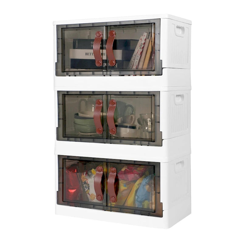 Stackable Plastic Storage Cabinet with Lids, Wheels and Dual-Opening Design