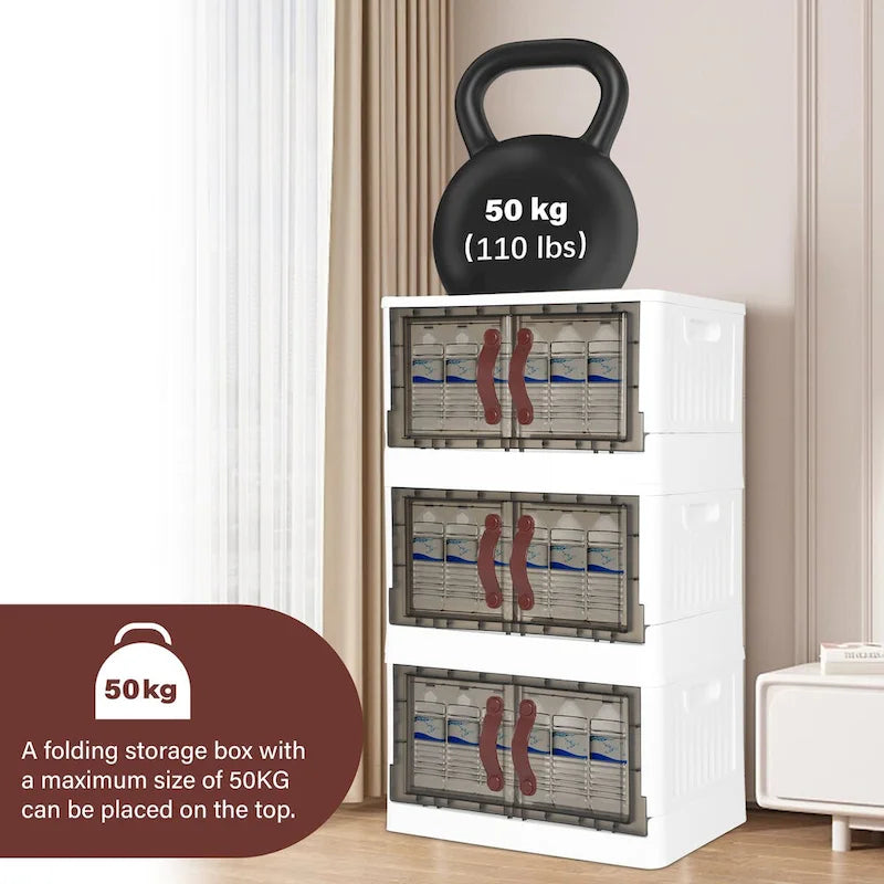 Stackable Plastic Storage Cabinet with Lids, Wheels and Dual-Opening Design
