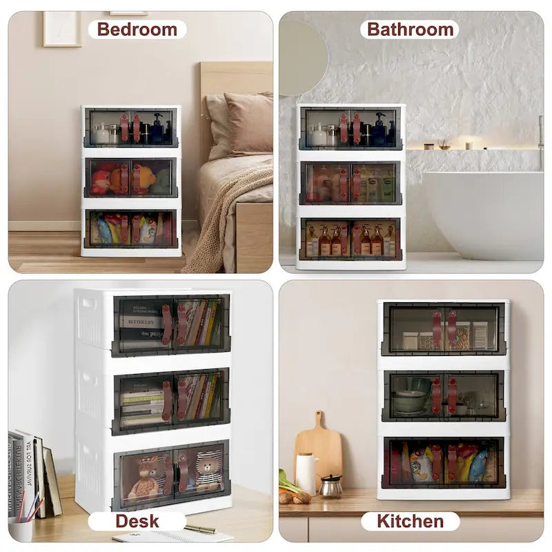 Stackable Plastic Storage Cabinet with Lids, Wheels and Dual-Opening Design