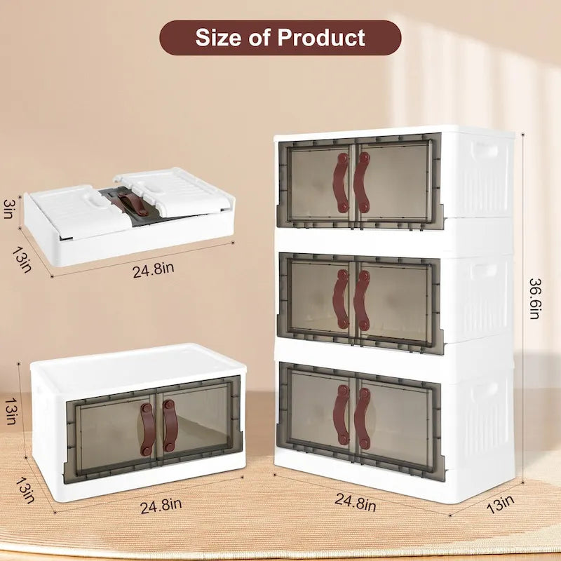 Stackable Plastic Storage Cabinet with Lids, Wheels and Dual-Opening Design