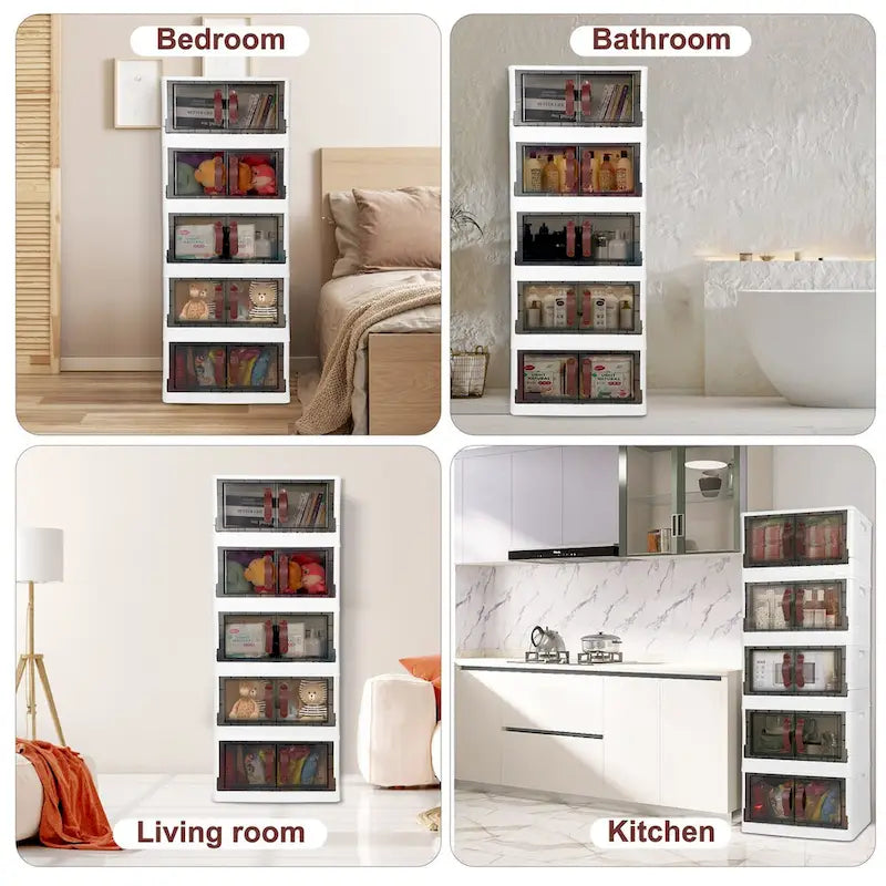 Stackable Plastic Storage Cabinet with Lids, Wheels and Dual-Opening Design