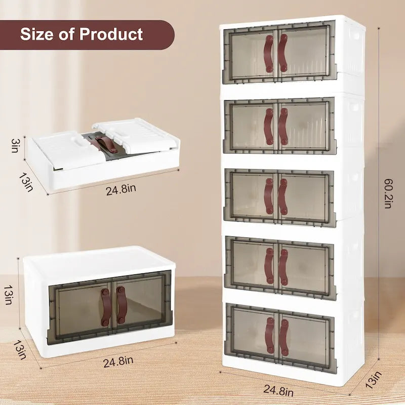 Stackable Plastic Storage Cabinet with Lids, Wheels and Dual-Opening Design