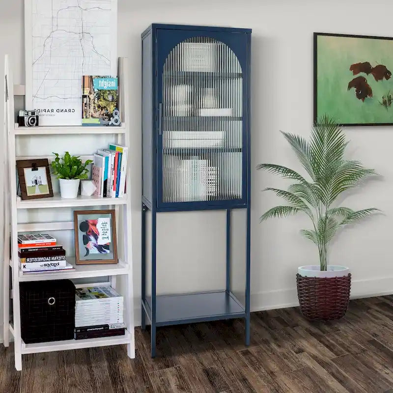 Arched Fluted Glass Door Metal Storage Cabinet with Adjustable Shelves