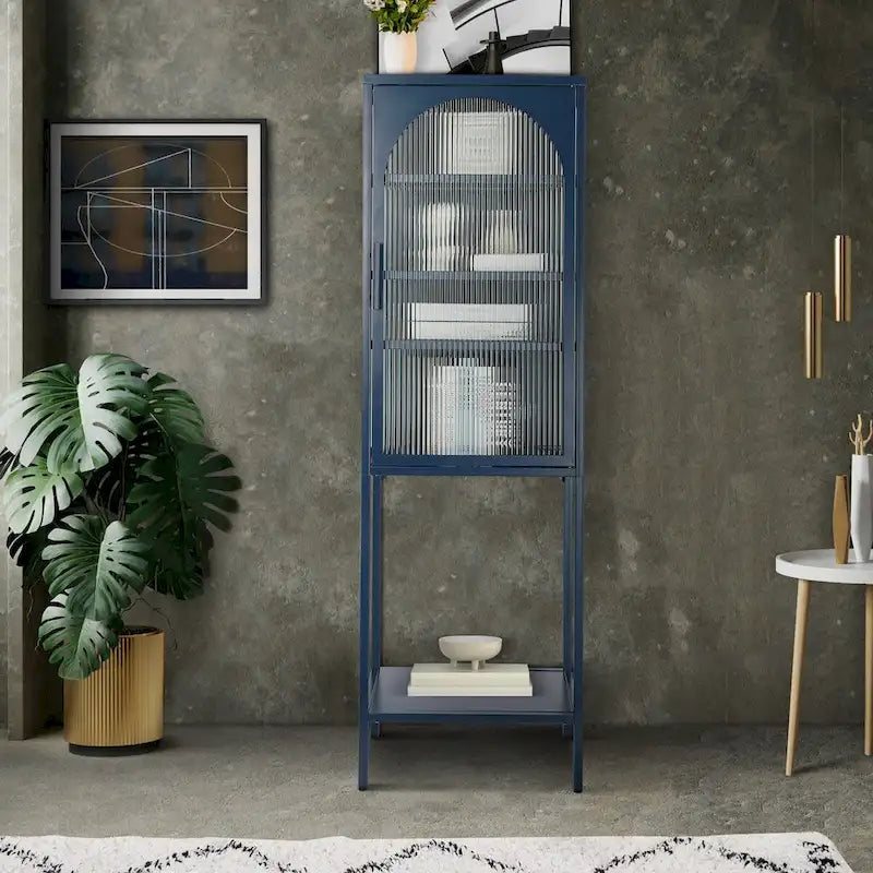 Arched Fluted Glass Door Metal Storage Cabinet with Adjustable Shelves