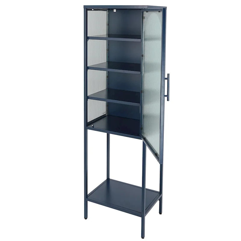 Arched Fluted Glass Door Metal Storage Cabinet with Adjustable Shelves