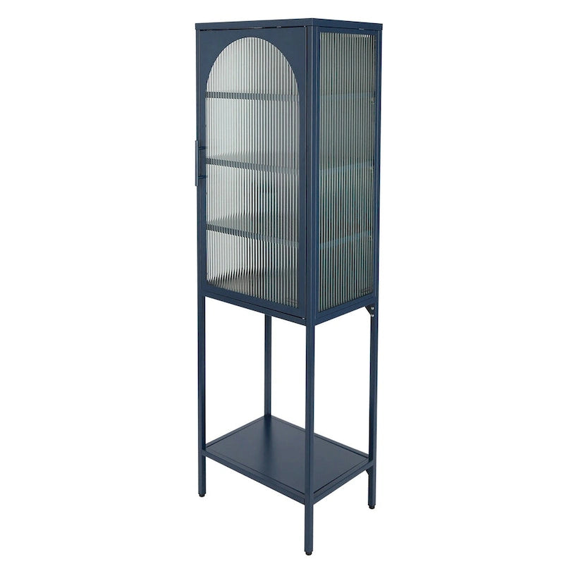 Arched Fluted Glass Door Metal Storage Cabinet with Adjustable Shelves