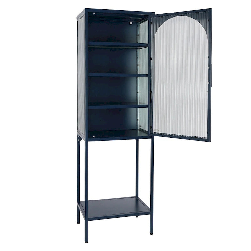 Arched Fluted Glass Door Metal Storage Cabinet with Adjustable Shelves