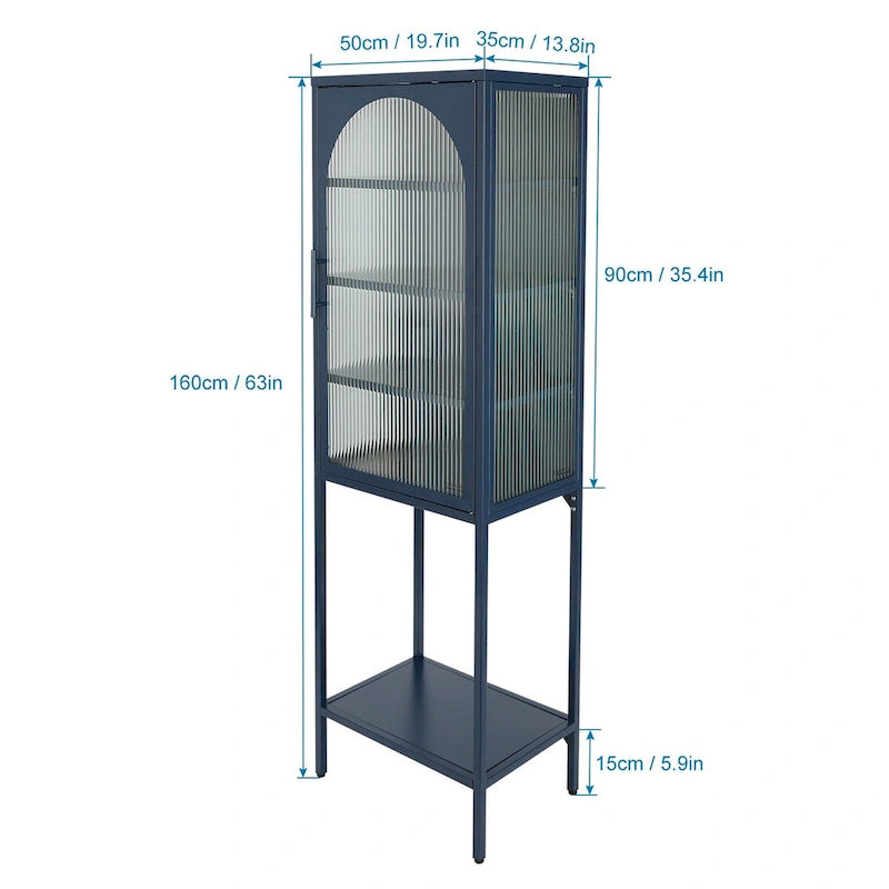 Arched Fluted Glass Door Metal Storage Cabinet with Adjustable Shelves