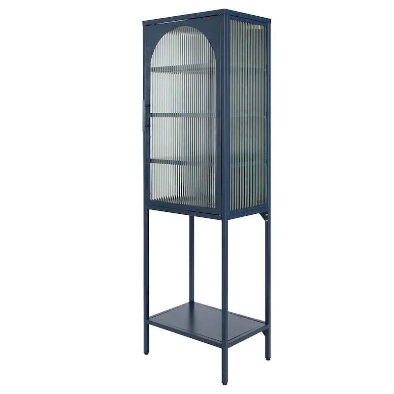Arched Fluted Glass Door Metal Storage Cabinet with Adjustable Shelves