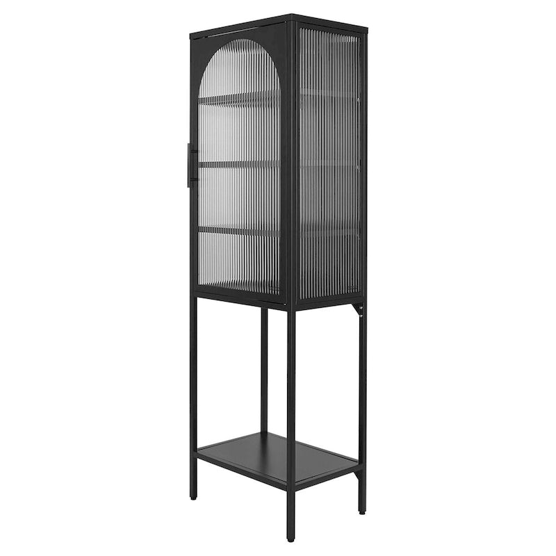 Arched Fluted Glass Door Metal Storage Cabinet with Adjustable Shelves