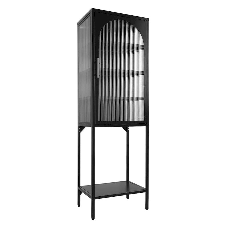 Arched Fluted Glass Door Metal Storage Cabinet with Adjustable Shelves