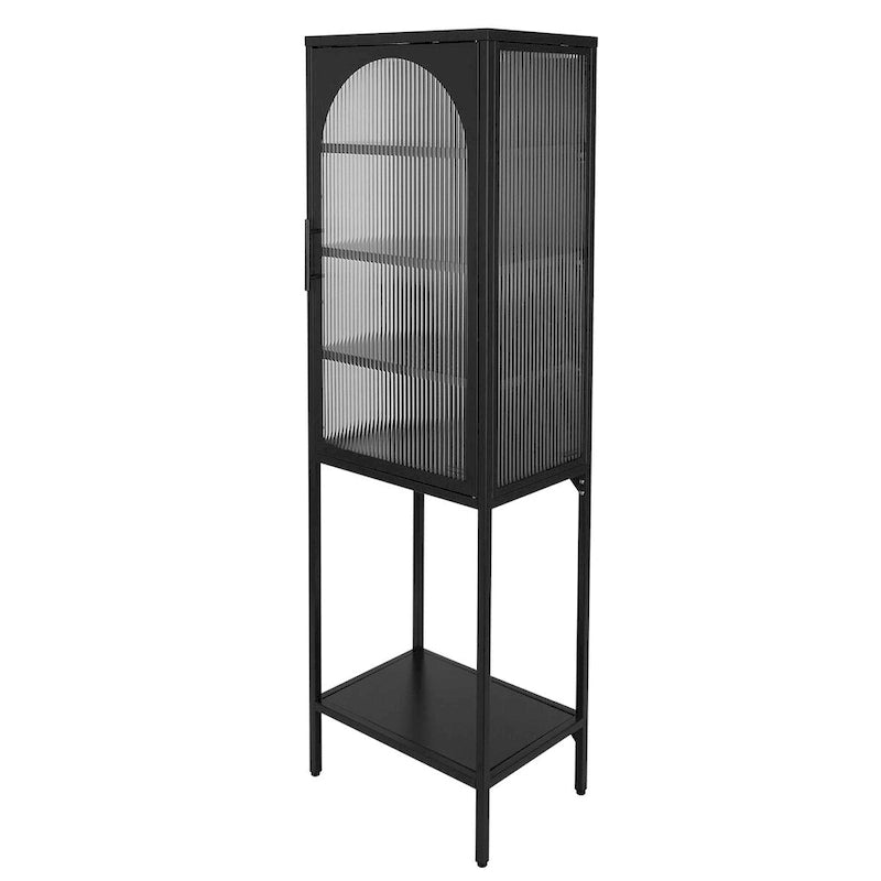 Arched Fluted Glass Door Metal Storage Cabinet with Adjustable Shelves