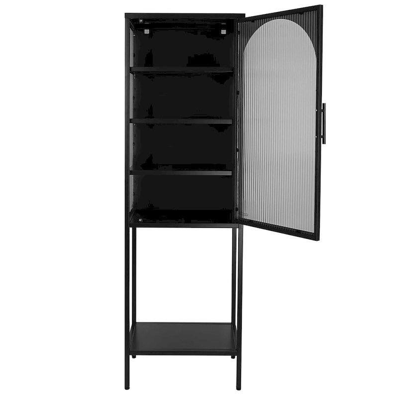 Arched Fluted Glass Door Metal Storage Cabinet with Adjustable Shelves
