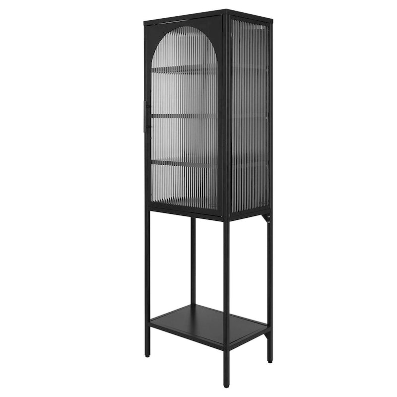 Arched Fluted Glass Door Metal Storage Cabinet with Adjustable Shelves