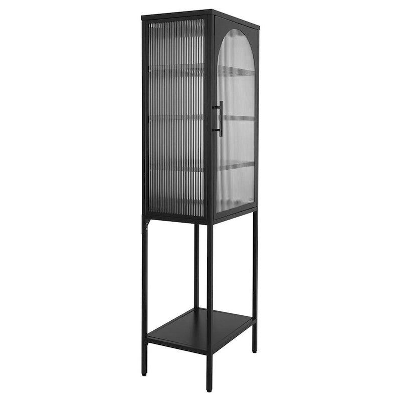 Arched Fluted Glass Door Metal Storage Cabinet with Adjustable Shelves
