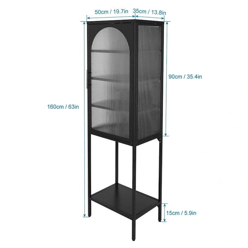 Arched Fluted Glass Door Metal Storage Cabinet with Adjustable Shelves