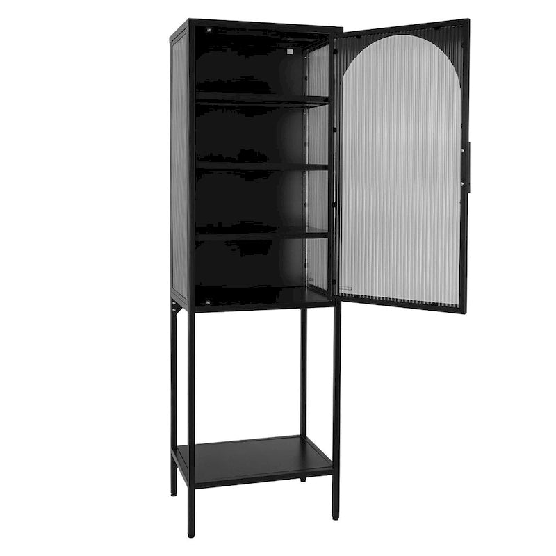 Arched Fluted Glass Door Metal Storage Cabinet with Adjustable Shelves